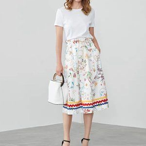 MIRA MIKATI Printed Cotton-blend Midi Skirt In White